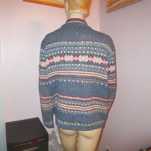 Vtg Heirloom Collectibles Hand Knit Cardigan Size L Sweater Fair Isle Full Zip - Picture 6 of 8